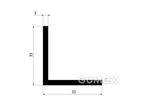 Gumový profil tvaru "L", 35x35/3mm, 70°ShA, EPDM, -40°C/+100°C,čierny